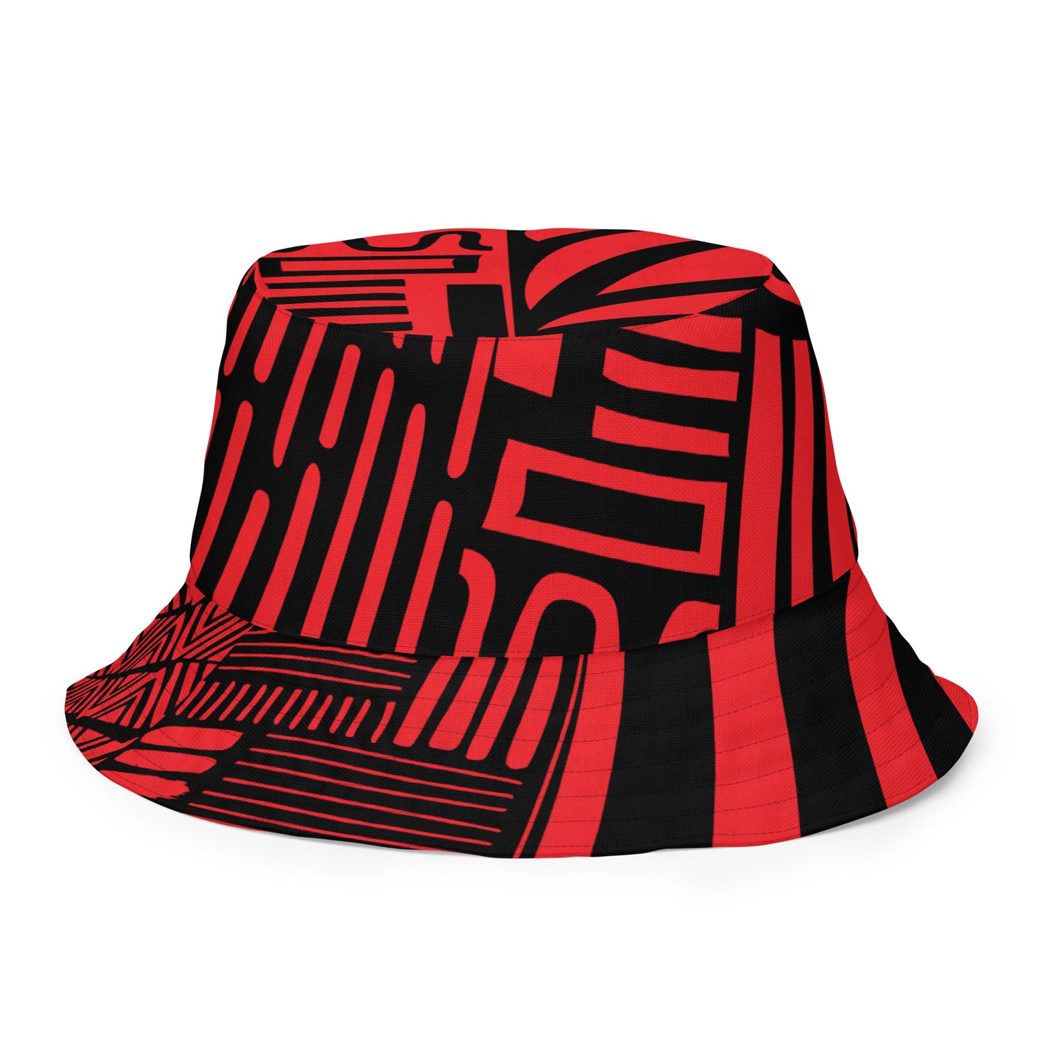 African Pattern reversible red and black hat side
