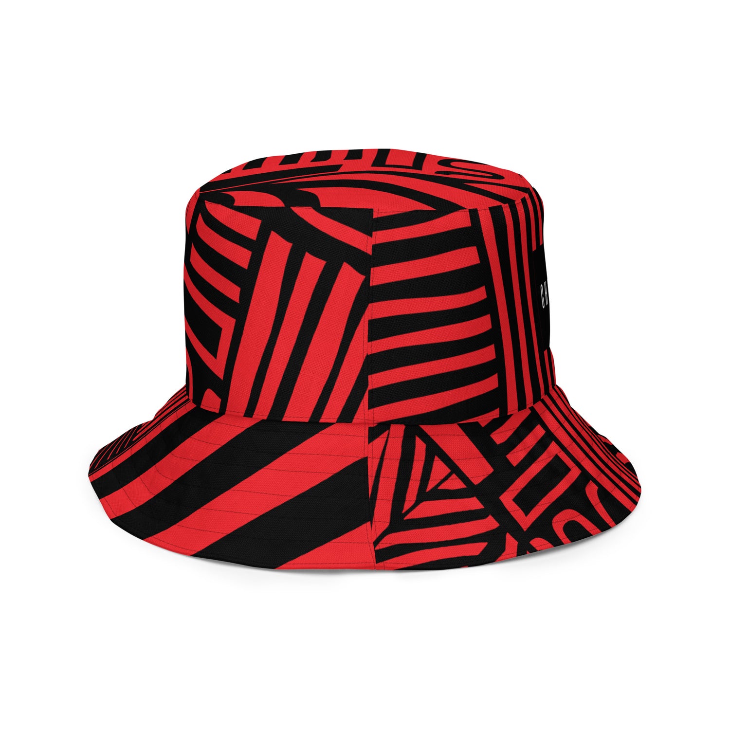 African Pattern reversible red and black hat side