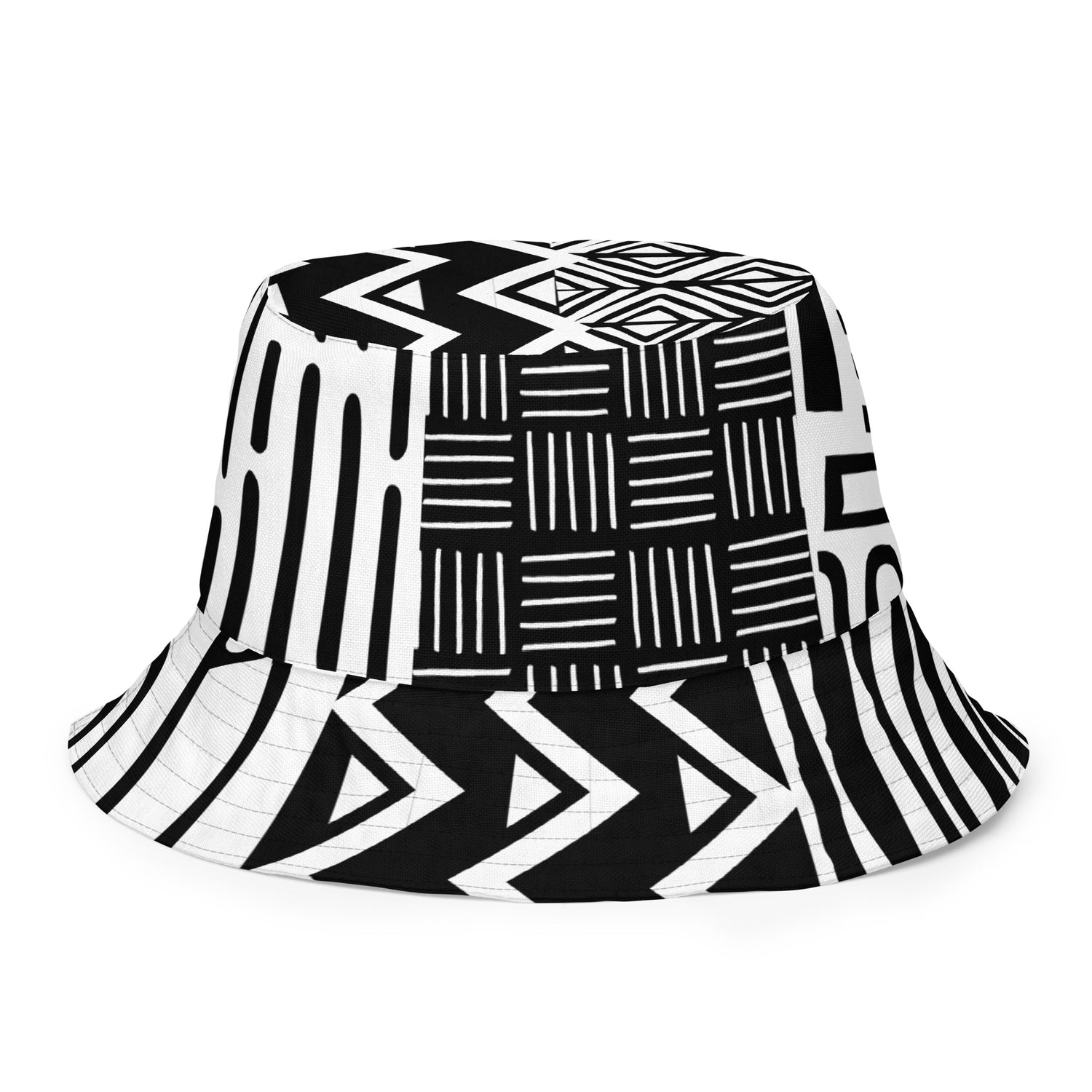 African Pattern reversible white and black bucket hat back